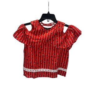 Love Alexa Girls Floral Cold Shoulder Top Red Size 16 Lace Crochet Vibrant Y2K S